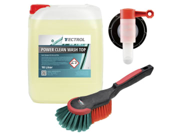 Set: TECTROL POWER WASH TOP mit Felgenbürste und Auslaufhahn Set: TECTROL POWER WASH TOP mit Felgenbürste und Auslaufhahn