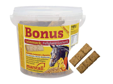 marstall® Bonus Leinsnack Pferdeleckerlis mit Leinsamen als praktische Riegel Riegel 5 kg Eimer marstall® Bonus Leinsnack Pferdeleckerlis mit Leinsamen als praktische Riegel Riegel 5 kg Eimer