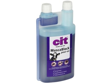 Cit Insektenschutzmittel "MuscaBlock pour-on" 1.000 ml für die äußere Anwendung bei Rindern zur Fliegen-, Gnitzen- und Bremsenbekämpfung, 15443 Cit Insektenschutzmittel "MuscaBlock pour-on" 1.000 ml für die äußere Anwendung bei Rindern zur Fliegen-, Gnitzen- und Bremsenbekämpfung, 15443