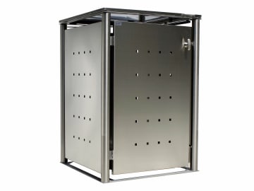 Indra 1er Mülltonnenbox Edelstahl mit Rundpfosten 240 Liter Mülltonnenverkleidung, Müllbox, Mülltonnenhaus Indra 1er Mülltonnenbox Edelstahl mit Rundpfosten 240 Liter Mülltonnenverkleidung, Müllbox, Mülltonnenhaus