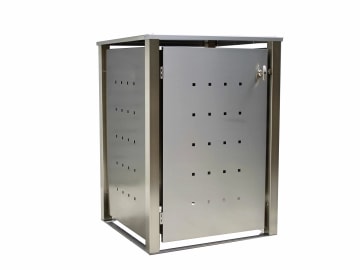 Indra 1er Mülltonnenbox Edelstahl mit Vierkantpfosten 120 Liter Mülltonnenverkleidung, Müllbox, Mülltonnenhaus Indra 1er Mülltonnenbox Edelstahl mit Vierkantpfosten 120 Liter Mülltonnenverkleidung, Müllbox, Mülltonnenhaus