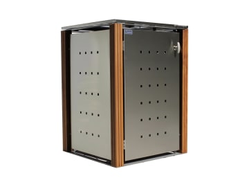 Indra 1er Mülltonnenbox Edelstahl mit Bangkiraipfosten 120 Liter Mülltonnenverkleidung, Müllbox, Mülltonnenhaus Indra 1er Mülltonnenbox Edelstahl mit Bangkiraipfosten 120 Liter Mülltonnenverkleidung, Müllbox, Mülltonnenhaus