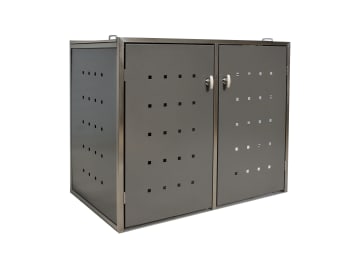 Indra 2er Kombi Mülltonnenbox Edelstahl mit Pulverbeschtung Anthrazit 120 Liter 2 Mülltonnen mit je bis zu 120 Liter 116 x 60 cm anthrazit mit Knebelgriff Indra 2er Kombi Mülltonnenbox Edelstahl mit Pulverbeschtung Anthrazit 120 Liter 2 Mülltonnen mit je bis zu 120 Liter 116 x 60 cm anthrazit mit Knebelgriff