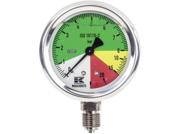 Agrotop Glyzerin-Manometer, Anschluss 1/4" AG unten, 0 bis 25 bar, flüssigdüngerfest, 10212 Agrotop Glyzerin-Manometer, Anschluss 1/4" AG unten, 0 bis 25 bar, flüssigdüngerfest, 10212