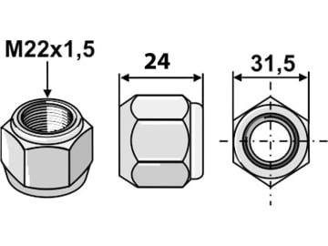 Industriehof® Konusmutter M 22 x 1,5 - 8.8, selbstsichernd, RHMU-22 Industriehof® Konusmutter M 22 x 1,5 - 8.8, selbstsichernd, RHMU-22