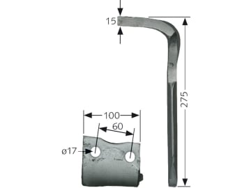 Howard Kreiseleggenzinken rechts, 250 x 15 mm für Kreiselegge HK30–HK40, 000 185 516 Howard Kreiseleggenzinken rechts, 250 x 15 mm für Kreiselegge HK30–HK40, 000 185 516