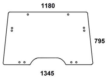 Frontscheibe, klar, Bohrungen 10, ausstellbar, für John Deere 6000, Kabine ab Nr. 223989 Frontscheibe, klar, Bohrungen 10, ausstellbar, für John Deere 6000, Kabine ab Nr. 223989