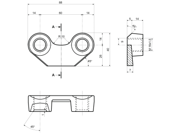 Bügelmutter M 16 x 1,5 Abstand Bohrungen 60 mm, für Maschio Kreislegge DM Bügelmutter M 16 x 1,5 Abstand Bohrungen 60 mm, für Maschio Kreislegge DM