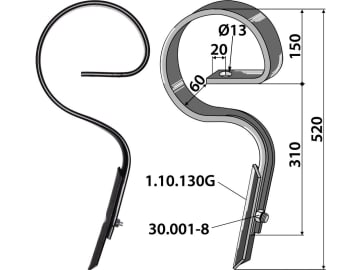 Industriehof® Kultureggenzinken gerade 520 x 10 mm für universal, 1.1504-B Industriehof® Kultureggenzinken gerade 520 x 10 mm für universal, 1.1504-B