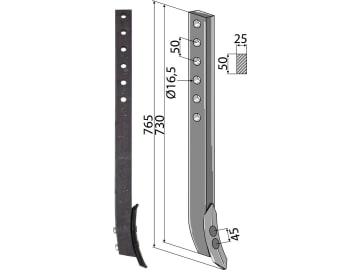 Industriehof® Spurlockerzinken 765 x 25 x 50 mm mit Schar, für Väderstad, 101.IND-614 Industriehof® Spurlockerzinken 765 x 25 x 50 mm mit Schar, für Väderstad, 101.IND-614