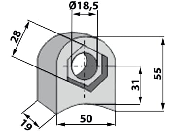 Industriehof® Halter 55 x 50 x 19 mm, Bohrung 18,5 mm für Rotoram, 63-RM-902 Industriehof® Halter 55 x 50 x 19 mm, Bohrung 18,5 mm für Rotoram, 63-RM-902