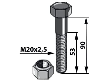 Industriehof® Sechskantschraube M 20 x 2,5 x 90 - 10.9 mit Sicherungsmutter für Bomford, Mc Connel, Perfect, 63-2091 Industriehof® Sechskantschraube M 20 x 2,5 x 90 - 10.9 mit Sicherungsmutter für Bomford, Mc Connel, Perfect, 63-2091