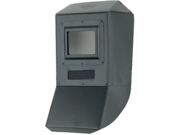 Freisicht-Schutzschild aus Diamantfiber, schwarz, Filterkassette 110 x 90 mm, isolierte Blechmechanik, Freisichtschlitz 110 x40 mm, ohne Gläser Freisicht-Schutzschild aus Diamantfiber, schwarz, Filterkassette 110 x 90 mm, isolierte Blechmechanik, Freisichtschlitz 110 x40 mm, ohne Gläser