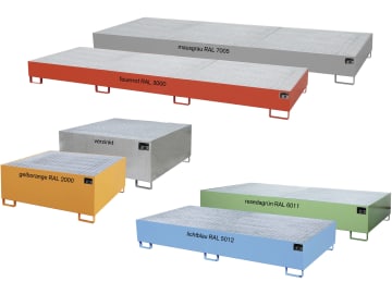Bauer® Auffangwanne "AW 1000" für Kleingebinde, 60/200 l-Fässer, IBC-Container, Stahlblech, lackiert bzw. feuerverzinkt Bauer® Auffangwanne "AW 1000" für Kleingebinde, 60/200 l-Fässer, IBC-Container, Stahlblech, lackiert bzw. feuerverzinkt