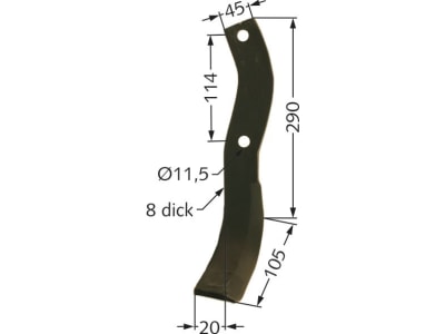 Fräsmesser 290 x 45 x 8 mm Bohrung 11,5 mm links für Howard Bodenfräse HA, CL, CA