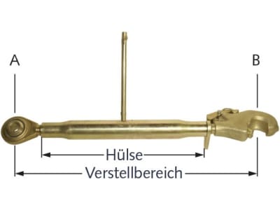 Oberlenker A 20,25 mm; B Kat. 2 mit Fanghaken, M 30 x 3,5, 695 – 930 mm, Hülse gelb verzinkt, für John Deere