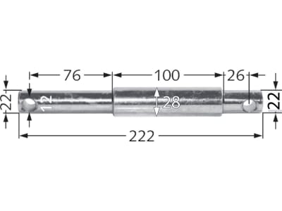 Unterlenker-Stufenbolzen Kat. 1/2, Länge 222 mm, Ø 22 mm; 28 mm; 22 mm