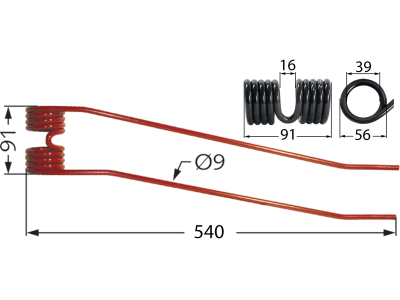 Schwaderzinken 540 x 91 x 9 mm für Fella Kreiselschwader