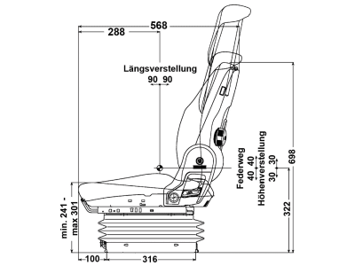Grammer Traktorsitz "Compacto® Comfort W", luftgefedert, High-Performance-Stoff, anthrazit/grün/silber Grammer Traktorsitz "Compacto® Comfort W", luftgefedert, High-Performance-Stoff, anthrazit/grün/silber