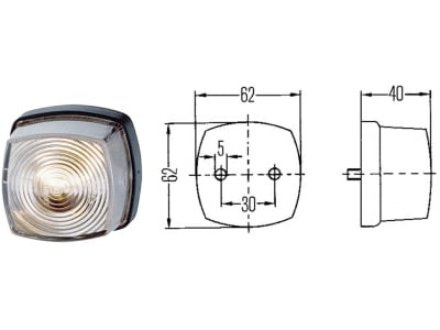 Hella® Positionsleuchte quadratisch, vorn links/rechts, 62 x 62 x 40 mm, Gehäuse schwarz, 2PF 003 057-041 Hella® Positionsleuchte quadratisch, vorn links/rechts, 62 x 62 x 40 mm, Gehäuse schwarz, 2PF 003 057-041