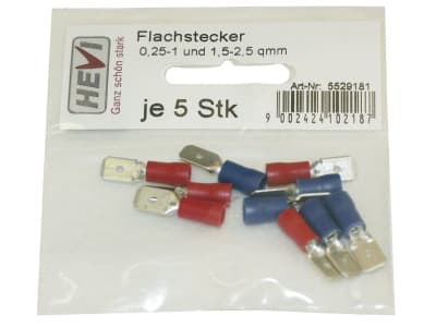 Hevi Flachstecker-Sortiment 0,25 – 1,0 mm², 1,0 – 2,5 mm², 10 St., teilisoliert