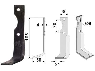 Industriehof® Fräsmesser links/rechts 165 x 50 x 4 mm, Bohrung 9 mm für Agria