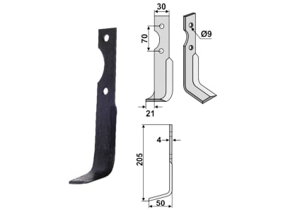 Industriehof® Fräsmesser links/rechts 205 x 50 x 4 mm, Bohrung 9 mm für Agria