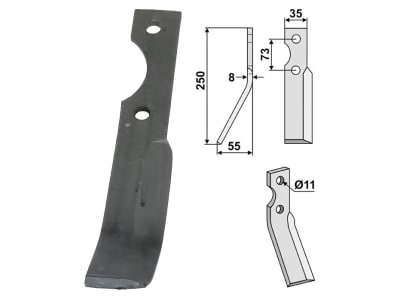 Industriehof® Rotorzinken rechts 250 x 35 x 8 mm, Bohrung 11 mm für Simon, IND-74R