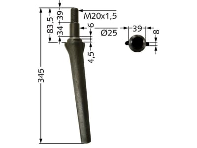 Industriehof® Kreiseleggenzinken links/rechts, 345 mm, M 20 x 1,5, Ø Schaft 25 mm für Forigo-Roteritalia, RH-11B