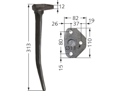 Industriehof® Rütteleggenzinken Länge 313 mm, Bohrung 13 mm, für Amazone: 6302100, RH-44 H