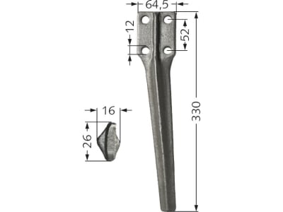 Industriehof® Kreiseleggenzinken rechts 64,5 x 330 x 16 mm, Bohrung 12 mm für Eberhardt, RH-65-52R