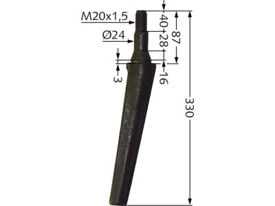 Industriehof® Kreiseleggenzinken links/rechts, 330 mm, M 20 x 1,5 für Fliegl, RH-7SP