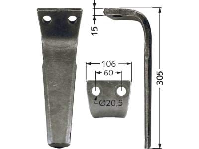 Industriehof® Kreiseleggenzinken links/rechts 106 x 305 x 15 mm, Bohrung 20,5 mm für Feraboli, Frost, RH-70