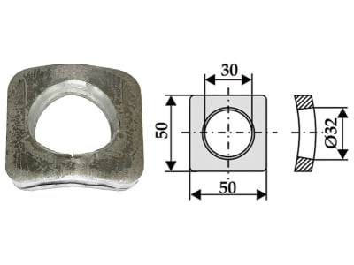 Industriehof® Vorschweißplatte gebogen, Bohrung 30 mm; 32 mm, L x B 50 x 50 mm, für Frontlader, Silozinken, Futtermischermesser, 18100-2