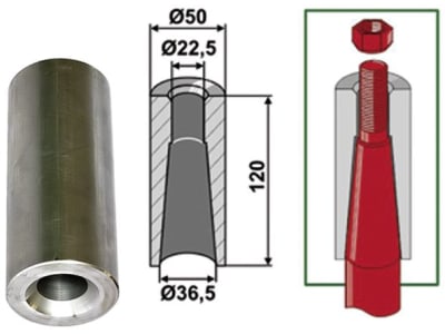 Industriehof® Einschweißbuchse Ø innen 36,5 mm; 22,5 mm, Ø außen 50 mm, für Zinken mit Gewinde M22, 18100-31 Industriehof® Einschweißbuchse Ø innen 36,5 mm; 22,5 mm, Ø außen 50 mm, für Zinken mit Gewinde M22, 18100-31