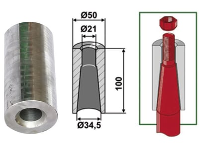 Industriehof® Einschweißbuchse Ø innen 21 mm; 34,5 mm, Ø außen 50 mm, für Zinken mit Gewinde M20, 18100-34