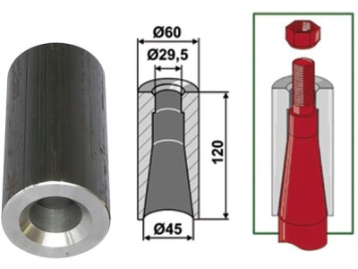 Industriehof® Einschweißbuchse Ø innen 29,5 mm; 45 mm, Ø außen 60 mm, für Zinken mit Gewinde M28, 18100-36