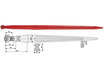 Industriehof® Schwerlastzinken, Ø 32 mm; 42 mm, M 28 x 1,5, spitz, gerade, für universal