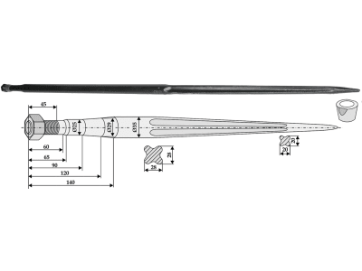 Industriehof® Frontladerzinken 1.400 mm, M 22 x 1,5, spitz, gerade, für Agram, Faucheux, 181300