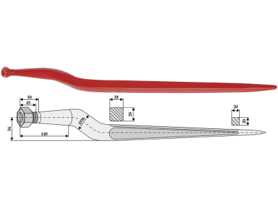 Industriehof® Frontladerzinken 820 mm, M 22 x 1,5, spitz, gekröpft, für Bressel, 18830