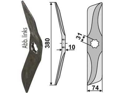Industriehof® Rollspatenmesser rechts 380 x 74 x 10 mm Bohrung 31 mm für Hankmo-Tume Omme, 31-380/30R