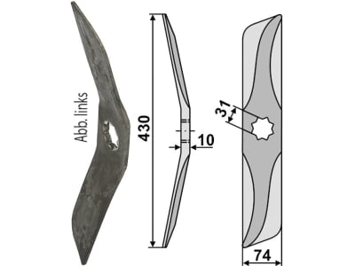 Industriehof® Rollspatenmesser links/rechts 430 x 74 x 10 mm Bohrung 31 mm für Hankmo-Tume Omme