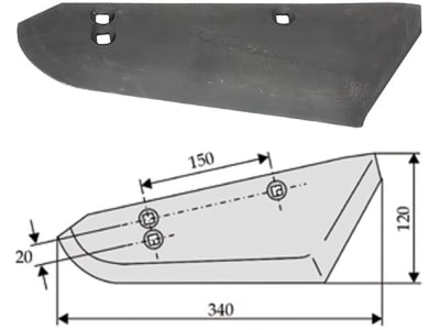 Industriehof® Rübenroderschar links, 340 x 7 mm, Tiefe 120 mm für Stoll Rübenroder, 34-807L