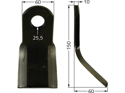 Industriehof® Y-Messer 150 x 60 x 10 mm, Bohrung 25,5 mm, für Mulcher Agrimaster, Calderoni, Maschio, Muratori, Sicma, 63-AGM-01