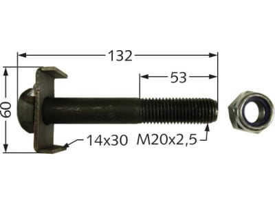 Industriehof® Gewindebolzen M 20 x 2,5 x 132 - 8.8 mit selbstsichernder Mutter für Agrimaster, 63-AGM-501 Industriehof® Gewindebolzen M 20 x 2,5 x 132 - 8.8 mit selbstsichernder Mutter für Agrimaster, 63-AGM-501
