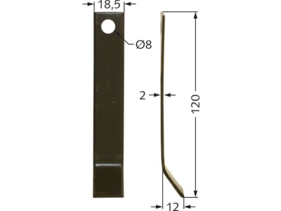 Industriehof® Y-Messer 120 x 18,5 x 2 mm, Bohrung 8 mm, für Agria, Gutbrod, Tornedo, 63-AGR-51