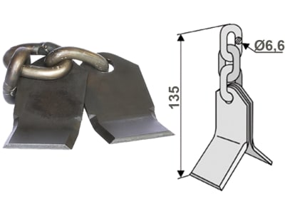 Industriehof® Y-Messer 135 x 35 x 5 mm, Bohrung 6,6 mm, für Mulcher Bomford, Gilbers, 63-BOM-51 Industriehof® Y-Messer 135 x 35 x 5 mm, Bohrung 6,6 mm, für Mulcher Bomford, Gilbers, 63-BOM-51