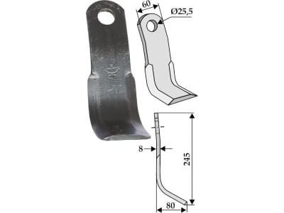 Industriehof® Y-Messer 245 x 60 x 8 mm, Bohrung 25,5 mm, für Agrimaster, Claas, Kuhn, Uni Farm, Vogel & Noot, 63-FEI-02