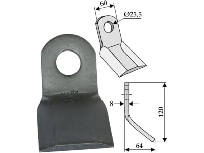 Industriehof® Y-Messer 120 x 60 x 8 mm, Bohrung 25,5 mm, Tiefe 64 mm, für Ferri, 63-FEI-30