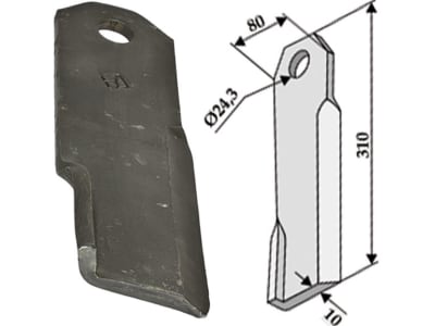 Industriehof® Schlegelmesser links/rechts 310 x 80 x 10 mm, Bohrung 24,3 mm, für Humus